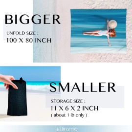 LkDiramio Beach Blanket Sand Proof Waterproof Oversized 100 x 80 Sand Free Mat with Corner Pockets and Mesh Bag for Outdoor, Picnic, Travel, Beach Accessories Portable, Gradient Blue Ocean