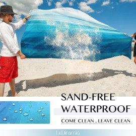 LkDiramio Beach Blanket Sand Proof Waterproof Oversized 100 x 80 Sand Free Mat with Corner Pockets and Mesh Bag for Outdoor, Picnic, Travel, Beach Accessories Portable, Gradient Blue Ocean