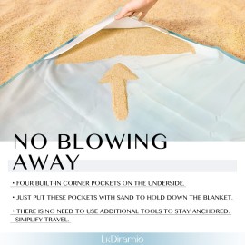 LkDiramio Beach Blanket Sand Proof Waterproof Oversized 100 x 80 Sand Free Mat with Corner Pockets and Mesh Bag for Outdoor, Picnic, Travel, Beach Accessories Portable, Gradient Blue Ocean