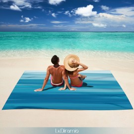 LkDiramio Beach Blanket Sand Proof Waterproof Oversized 100 x 80 Sand Free Mat with Corner Pockets and Mesh Bag for Outdoor, Picnic, Travel, Beach Accessories Portable, Gradient Blue Ocean