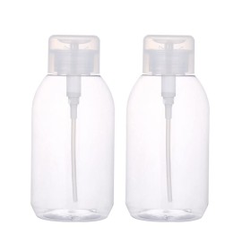 2Pcs 500ml (16.9oz) Nail Polish Remover Pump Bottle Dispenser Empty Push Down Pump Dispenser Bottle with Flip Top Cap for Nail Polish and Makeup Remover, Clear