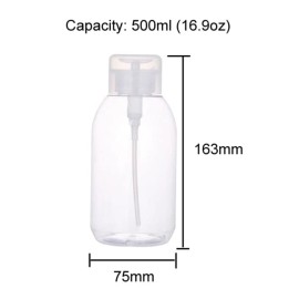 2Pcs 500ml (16.9oz) Nail Polish Remover Pump Bottle Dispenser Empty Push Down Pump Dispenser Bottle with Flip Top Cap for Nail Polish and Makeup Remover, Clear