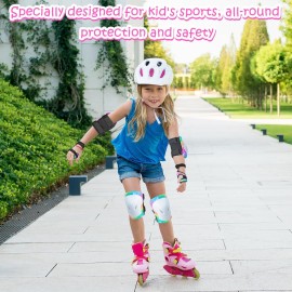 Knee Pads for Kids Elbow Pads Wrist Guards with Drawstring Mesh Bag, 7 in 1 Protective Gear Set for Girls Boys for Skating Cycling Scooter, 3-8 Years (Unicorn)
