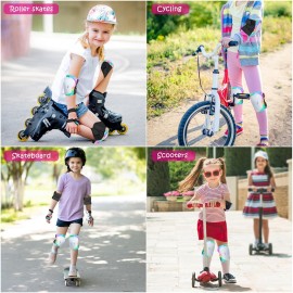 Knee Pads for Kids Elbow Pads Wrist Guards with Drawstring Mesh Bag, 7 in 1 Protective Gear Set for Girls Boys for Skating Cycling Scooter, 3-8 Years (Unicorn)