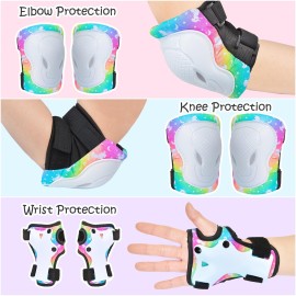 Knee Pads for Kids Elbow Pads Wrist Guards with Drawstring Mesh Bag, 7 in 1 Protective Gear Set for Girls Boys for Skating Cycling Scooter, 3-8 Years (Unicorn)