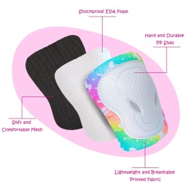 Knee Pads for Kids Elbow Pads Wrist Guards with Drawstring Mesh Bag, 7 in 1 Protective Gear Set for Girls Boys for Skating Cycling Scooter, 3-8 Years (Unicorn)