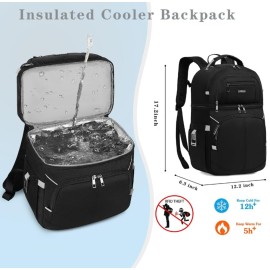 Cooler Backpack,Double Deck Leakproof Cooler Bag,Insulated Backpack Cooler Lunch Backpack for Men Women,Grey & Black