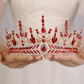Wekicici Baroque Red Crystal Tiara Rhinestone Crown Queen Princess Tiara for Women Bridal Wedding Birthday Halloween Party (Red)