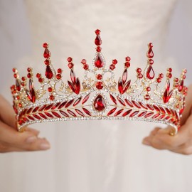 Wekicici Baroque Red Crystal Tiara Rhinestone Crown Queen Princess Tiara for Women Bridal Wedding Birthday Halloween Party (Red)