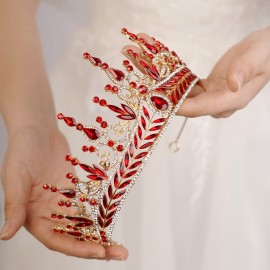 Wekicici Baroque Red Crystal Tiara Rhinestone Crown Queen Princess Tiara for Women Bridal Wedding Birthday Halloween Party (Red)