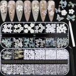RODAKY 3D Nail Charms for Acrylic Nails Butterfly Flower Bear Nail Art Crafts Diamond for Nails Decoration Pearl Metal Nail Flatback Gem Crystal Rhinestones for Nail Design Charms DIY Crafts