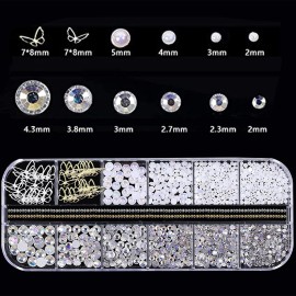 RODAKY 3D Nail Charms for Acrylic Nails Butterfly Flower Bear Nail Art Crafts Diamond for Nails Decoration Pearl Metal Nail Flatback Gem Crystal Rhinestones for Nail Design Charms DIY Crafts