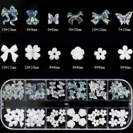 RODAKY 3D Nail Charms for Acrylic Nails Butterfly Flower Bear Nail Art Crafts Diamond for Nails Decoration Pearl Metal Nail Flatback Gem Crystal Rhinestones for Nail Design Charms DIY Crafts