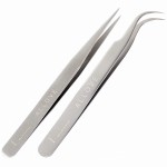 ALLOVE Eyelash Tweezers - Stainless Steel Lash Tweezers for Eyelash Extensions - Straight and Curved Lash Tweezers - Silver