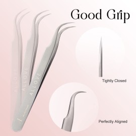 ALLOVE Eyelash Tweezers - Stainless Steel Lash Tweezers for Eyelash Extensions - Straight and Curved Lash Tweezers - Silver ALLOVE Eyelash Tweezers - Stainless Steel Lash Tweezers for Eyelash Extensions - Straight and Curved Lash Tweezers - Silver