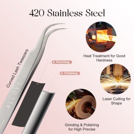ALLOVE Eyelash Tweezers - Stainless Steel Lash Tweezers for Eyelash Extensions - Straight and Curved Lash Tweezers - Silver ALLOVE Eyelash Tweezers - Stainless Steel Lash Tweezers for Eyelash Extensions - Straight and Curved Lash Tweezers - Silver