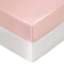 SiinvdaBZX 2 Pcs Satin Mini Crib Sheets 38 x 24In, Silky Soft Mini Portable Crib Sheets Mattress Cover Portable Playard Sheets with 5In Deep Pocket, Great for Baby Hair (Pink & White)