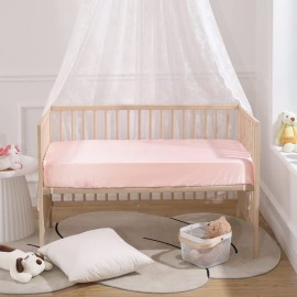 SiinvdaBZX 2 Pcs Satin Mini Crib Sheets 38 x 24In, Silky Soft Mini Portable Crib Sheets Mattress Cover Portable Playard Sheets with 5In Deep Pocket, Great for Baby Hair (Pink & White)