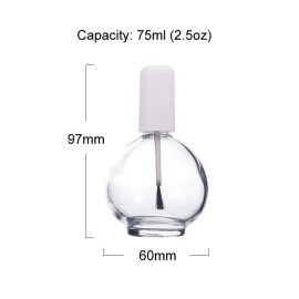 1 Piece Large Capacity 75ml (2.5oz) Empty Nail Polish Bottles with Brush Spherical Clear Glass Nail Polish Bottles Refillable Nail Polish Glass Bottles Containers for DIY Nail Art, White Lid
