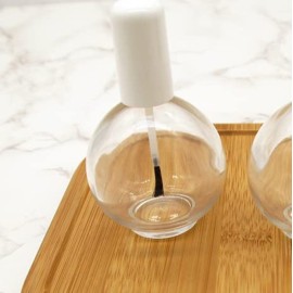 1 Piece Large Capacity 75ml (2.5oz) Empty Nail Polish Bottles with Brush Spherical Clear Glass Nail Polish Bottles Refillable Nail Polish Glass Bottles Containers for DIY Nail Art, White Lid