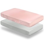SiinvdaBZX 2 Pcs Satin Crib Sheets for Baby Hair, Silky Soft Fitted Crib Sheets for Standard Crib and Toddler Mattress (Light Grey & Pink, 52 x 28 x 8In)