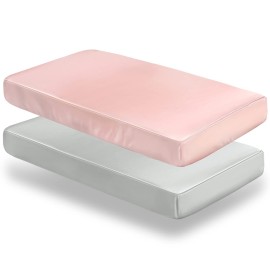 SiinvdaBZX 2 Pcs Satin Crib Sheets for Baby Hair, Silky Soft Fitted Crib Sheets for Standard Crib and Toddler Mattress (Light Grey & Pink, 52 x 28 x 8In)