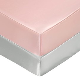 SiinvdaBZX 2 Pcs Satin Crib Sheets for Baby Hair, Silky Soft Fitted Crib Sheets for Standard Crib and Toddler Mattress (Light Grey & Pink, 52 x 28 x 8In)