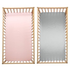 SiinvdaBZX 2 Pcs Satin Crib Sheets for Baby Hair, Silky Soft Fitted Crib Sheets for Standard Crib and Toddler Mattress (Light Grey & Pink, 52 x 28 x 8In)