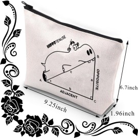 BDPWSS Hippo Lover Gifts Hippo Makeup Bag Hippopotamus Gifts Hippopotamus Geometry Funny Math Lover Gift Cute Hippo Theme Zipper Pouch (Hippotenuse opp)