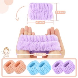Microfiber Spa Wrist Towel Bands - Absorbent Face Washing Sweatbands for Girls to Prevent Water Spilling Down Arms, 6PCS