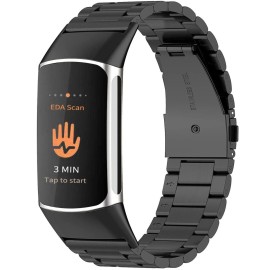 Abanen Stainless Steel Band for Fitbit Charge 6 / Charge 5 Advanced Tracker, Metal Adjustable Length Wristband Strap Compatible with Fitbit Charge 5 for Men and Women (Black)