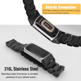 Abanen Stainless Steel Band for Fitbit Charge 6 / Charge 5 Advanced Tracker, Metal Adjustable Length Wristband Strap Compatible with Fitbit Charge 5 for Men and Women (Black)