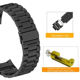 Abanen Stainless Steel Band for Fitbit Charge 6 / Charge 5 Advanced Tracker, Metal Adjustable Length Wristband Strap Compatible with Fitbit Charge 5 for Men and Women (Black)