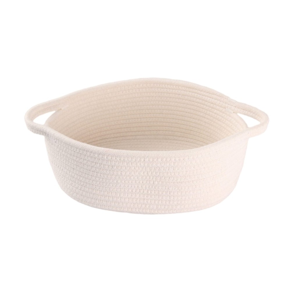 Small Woven Basket Cute Oval Cotton Rope Gifts Basket with Handle Empty Baby Wicker Storage Basket Nursery Box Bin Kids Organizer Cat Dog Toy Basket Easter Basket White