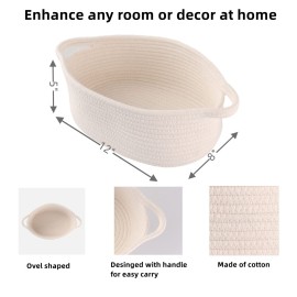Small Woven Basket Cute Oval Cotton Rope Gifts Basket with Handle Empty Baby Wicker Storage Basket Nursery Box Bin Kids Organizer Cat Dog Toy Basket Easter Basket White