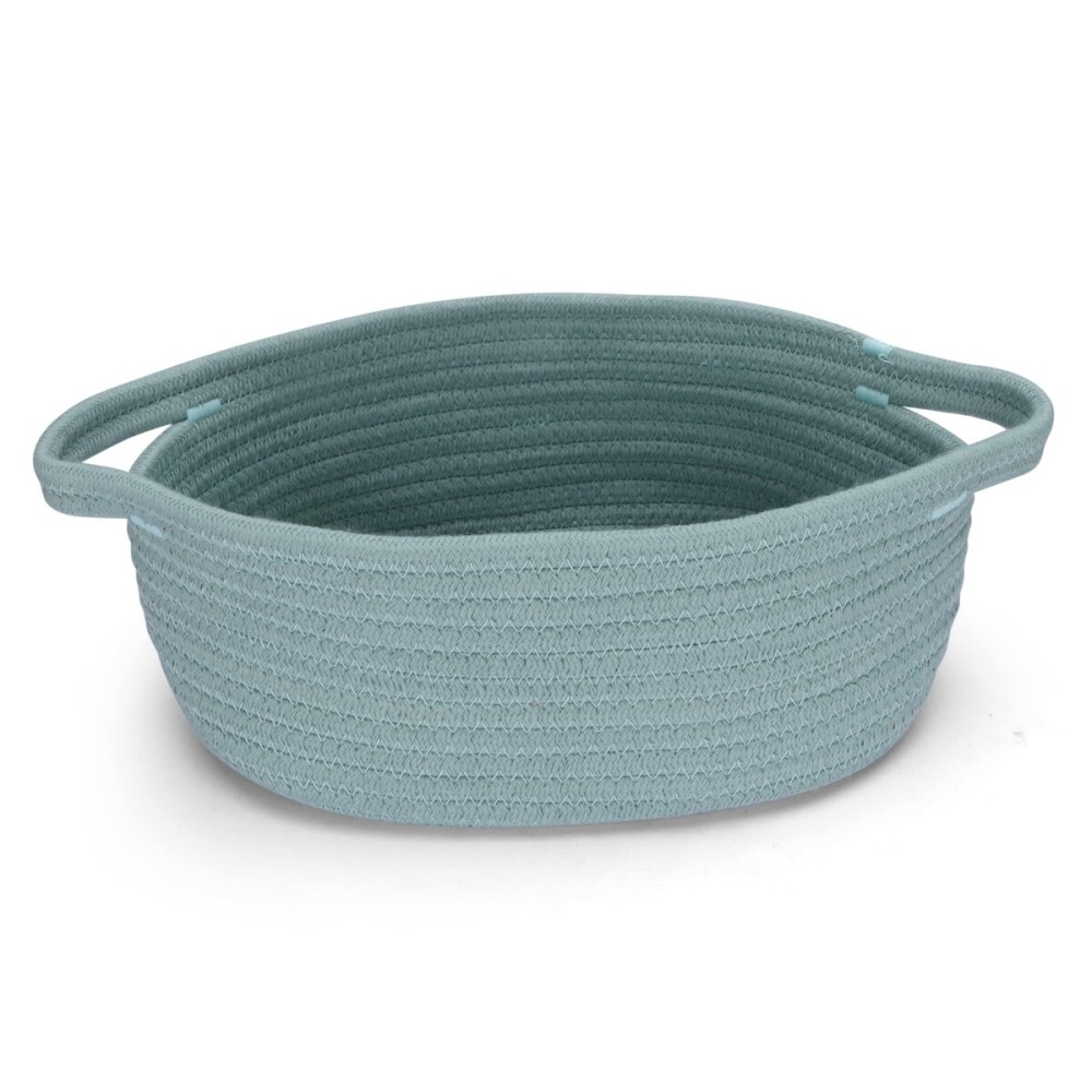 XUANGUO Small Woven Basket Cute Oval Cotton Rope Baby Gifts Baskets with Handle Empty Wicker Storage Baskets For Kids Cat Dog Toy Nursery Bin Easter Basket Light Green