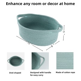 XUANGUO Small Woven Basket Cute Oval Cotton Rope Baby Gifts Baskets with Handle Empty Wicker Storage Baskets For Kids Cat Dog Toy Nursery Bin Easter Basket Light Green