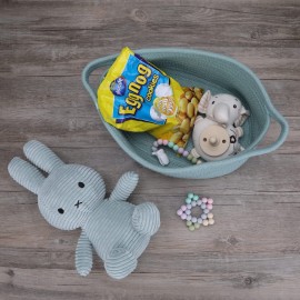 XUANGUO Small Woven Basket Cute Oval Cotton Rope Baby Gifts Baskets with Handle Empty Wicker Storage Baskets For Kids Cat Dog Toy Nursery Bin Easter Basket Light Green