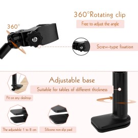 LUEXBOX 360 Degree Rotating Lazy Hair Dryer Stand, Adjustable Hose Hands Free Stand with Clips for Countertop (Black)