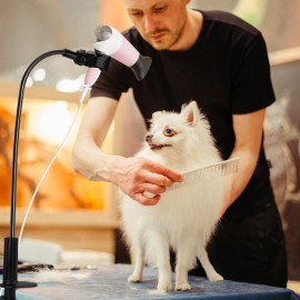 LUEXBOX 360 Degree Rotating Lazy Hair Dryer Stand, Adjustable Hose Hands Free Stand with Clips for Countertop (Black)