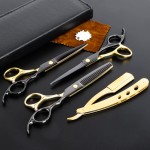 Professional Black Gold Hairdressing Teeth Scissors Stainless Steel Barber Hair Cutting Sets Salon Multifunctional Thinning Straight Shears Tools for Mother Father\'s Gift