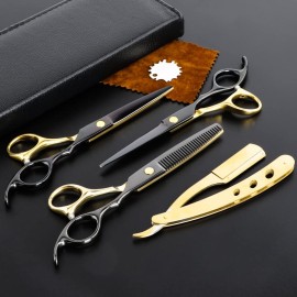 Professional Black Gold Hairdressing Teeth Scissors Stainless Steel Barber Hair Cutting Sets Salon Multifunctional Thinning Straight Shears Tools for Mother Father\'s Gift Professional Black Gold Hairdressing Teeth Scissors Stainless Steel Barber Hair Cutting Sets Salon Multifunctional Thinning Straight Shears Tools for Mother Father\'s Gift