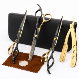 Professional Black Gold Hairdressing Teeth Scissors Stainless Steel Barber Hair Cutting Sets Salon Multifunctional Thinning Straight Shears Tools for Mother Father\'s Gift Professional Black Gold Hairdressing Teeth Scissors Stainless Steel Barber Hair Cutting Sets Salon Multifunctional Thinning Straight Shears Tools for Mother Father\'s Gift