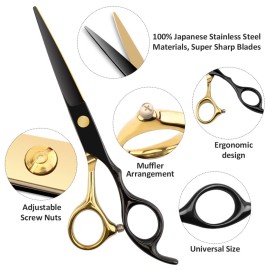 Professional Black Gold Hairdressing Teeth Scissors Stainless Steel Barber Hair Cutting Sets Salon Multifunctional Thinning Straight Shears Tools for Mother Father\'s Gift Professional Black Gold Hairdressing Teeth Scissors Stainless Steel Barber Hair Cutting Sets Salon Multifunctional Thinning Straight Shears Tools for Mother Father\'s Gift