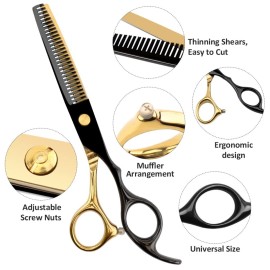 Professional Black Gold Hairdressing Teeth Scissors Stainless Steel Barber Hair Cutting Sets Salon Multifunctional Thinning Straight Shears Tools for Mother Father\'s Gift Professional Black Gold Hairdressing Teeth Scissors Stainless Steel Barber Hair Cutting Sets Salon Multifunctional Thinning Straight Shears Tools for Mother Father\'s Gift