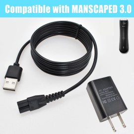 Charger Fit for Manscaped Lawn Mower 3.0/2.0 Electric Groin Hair Trimmer Replacement Charging Cable Power Cord AdapterWall Adatper+USB Cable