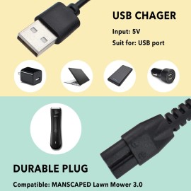 Charger Fit for Manscaped Lawn Mower 3.0/2.0 Electric Groin Hair Trimmer Replacement Charging Cable Power Cord AdapterWall Adatper+USB Cable