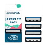 Preserve Five Blade Replacement Cartridges, Wave Edition, for Shave 5 Recycled Razor, 4 Count