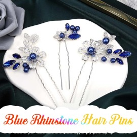 Casdre Crystal Bride Wedding Hair Pins Silver Pearl Bridal Hair Pieces Flower Hair Accessories for Women and Girls(Pack of 3) (B Blue) Casdre Crystal Bride Wedding Hair Pins Silver Pearl Bridal Hair Pieces Flower Hair Accessories for Women and Girls(Pack of 3) (B Blue)