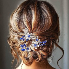 Casdre Crystal Bride Wedding Hair Pins Silver Pearl Bridal Hair Pieces Flower Hair Accessories for Women and Girls(Pack of 3) (B Blue) Casdre Crystal Bride Wedding Hair Pins Silver Pearl Bridal Hair Pieces Flower Hair Accessories for Women and Girls(Pack of 3) (B Blue)